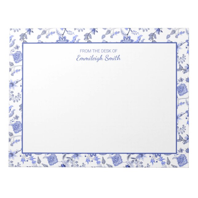 Elegant, antik blå Blommigt vit från skrivbordet a Anteckningsblock (Framsida)