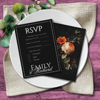 Elegant Antik Blommig Bröllops-RSVP Måltidsval Tilläggskort