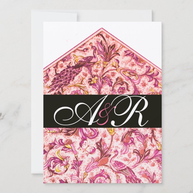 ELEGANT ANTIK FLORENTINSK ROSA BLOMMONOGRAM INBJUDNINGAR (Framsida)