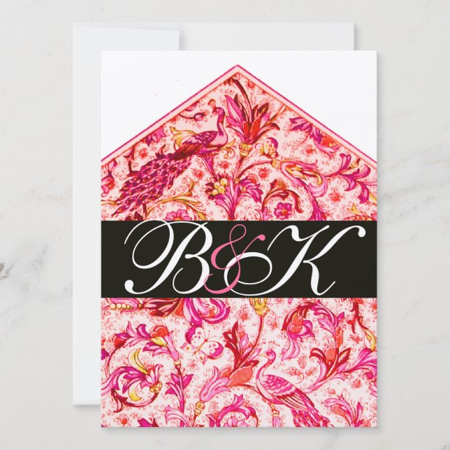ELEGANT ANTIK FLORENTINSK ROSA BLOMMONOGRAM INBJUDNINGAR (Framsida)