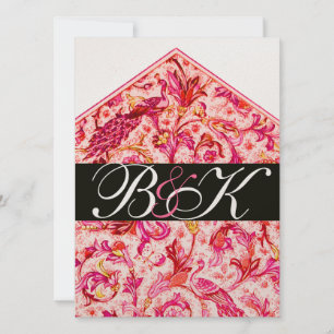 ELEGANT ANTIK FLORENTINSK ROSA BLOMMONOGRAM INBJUDNINGAR
