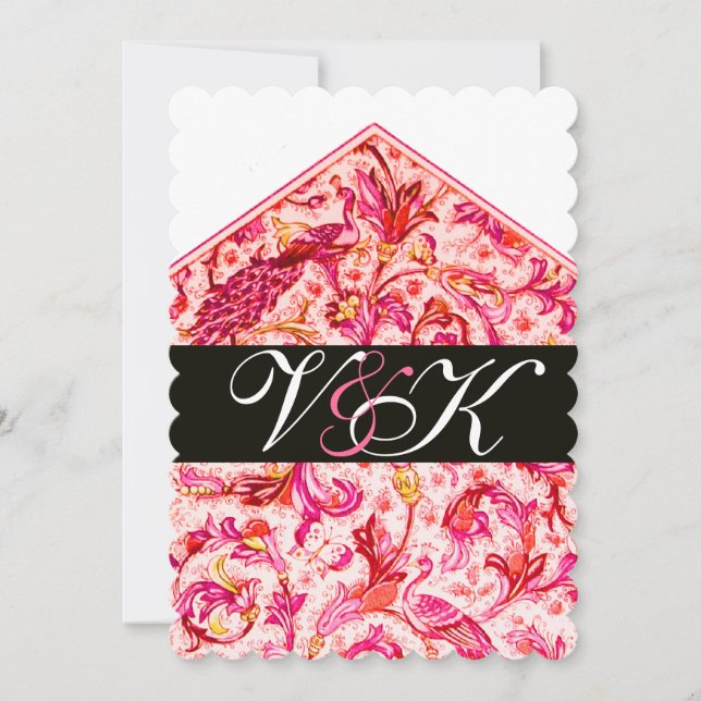 ELEGANT ANTIK FLORENTINSK ROSA BLOMMONOGRAM INBJUDNINGAR (Framsida)