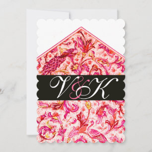 ELEGANT ANTIK FLORENTINSK ROSA BLOMMONOGRAM INBJUDNINGAR