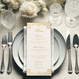 Elegant Antik Guld Elfenben Vintage Script Bröllop Meny