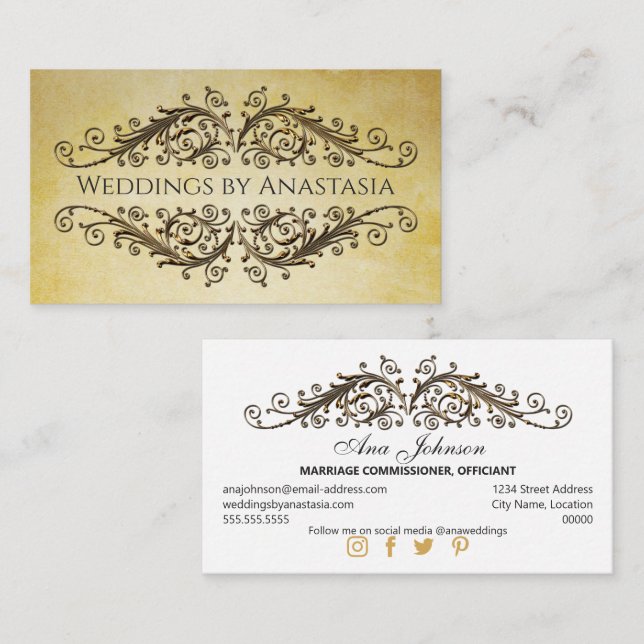 Elegant Antik Guld Virvlar Vintage Papper Visitkort (Fram/baksida)