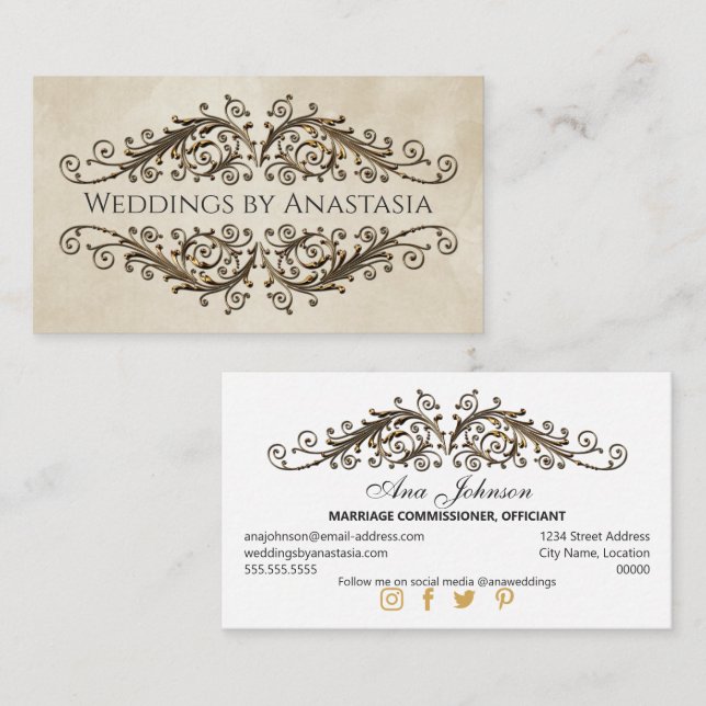 Elegant Antik Guld Virvlar Vintage Papper Visitkort (Fram/baksida)