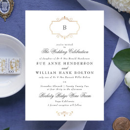 elegant antik klassisk guld monogram bröllop inbjudningar