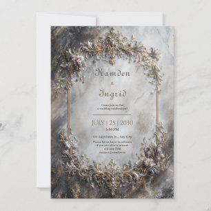 Elegant Antik Silver Guld Barock Marmor Bröllop Inbjudningar
