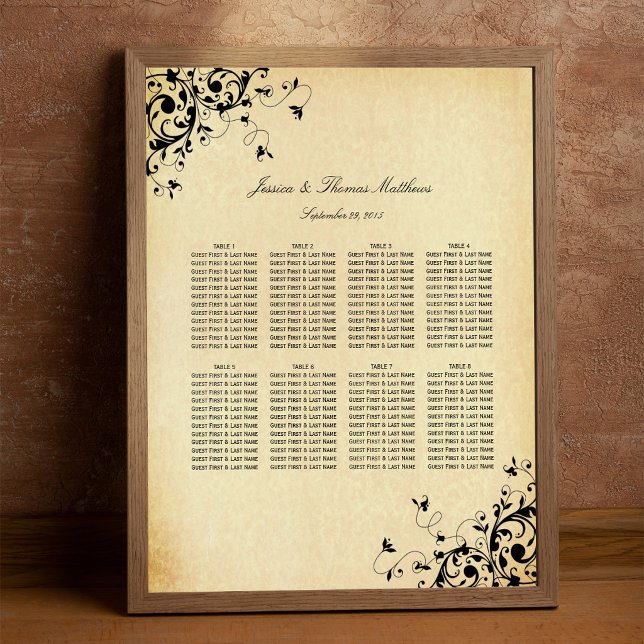 Elegant Antik Virvlar Bröllops Sittplatskarta Poster (Skapare uppladdad)