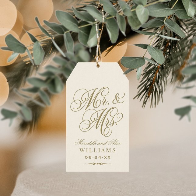 Elegant antika guld elfenben Mr och Mrs present Presentetikett (Skapare uppladdad)