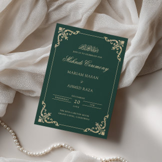Elegant antika smaragdgrön guld Mehndi-ceremoni Inbjudningar