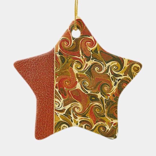 Elegant Antique Bok, Ornate Swirl Mönster Julgransprydnad Keramik (Framsidan)