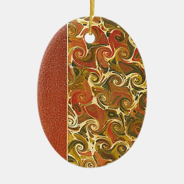 Elegant Antique Bok, Ornate Swirl Mönster Julgransprydnad Keramik (Framsidan)