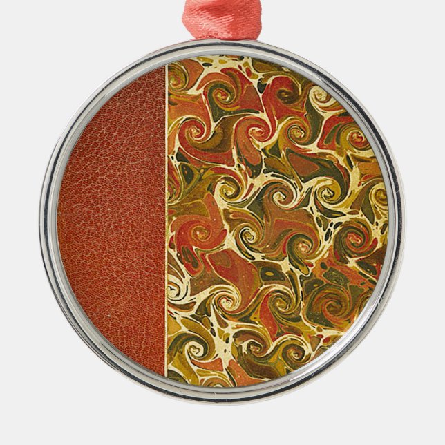 Elegant Antique Bok, Ornate Swirl Mönster Julgransprydnad Metall (Framsidan)