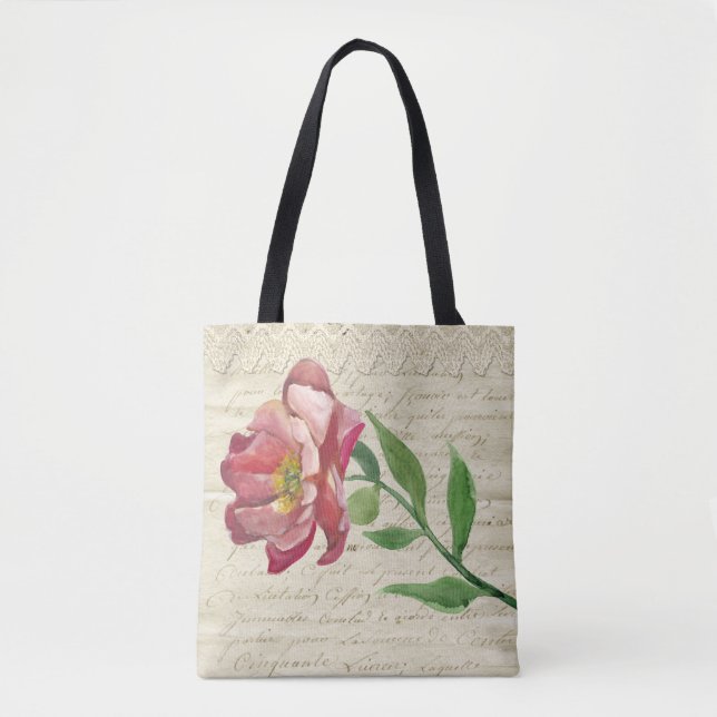 Elegant Antique Brev med Flower Tote Bag Tygkasse (Framsida)