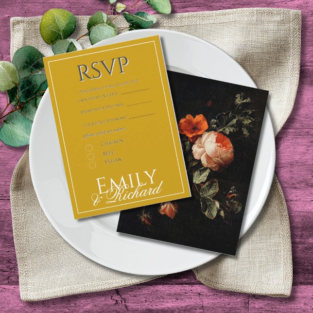 Elegant Antique Floral Wedding RSVP Meal Choices Tilläggskort (Skapare uppladdad)