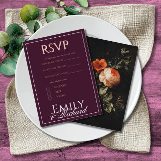 Elegant Antique Floral Wedding RSVP Meal Choices Tilläggskort