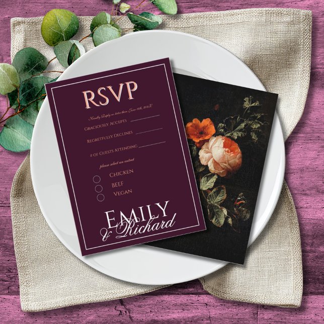 Elegant Antique Floral Wedding RSVP Meal Choices Tilläggskort (Skapare uppladdad)
