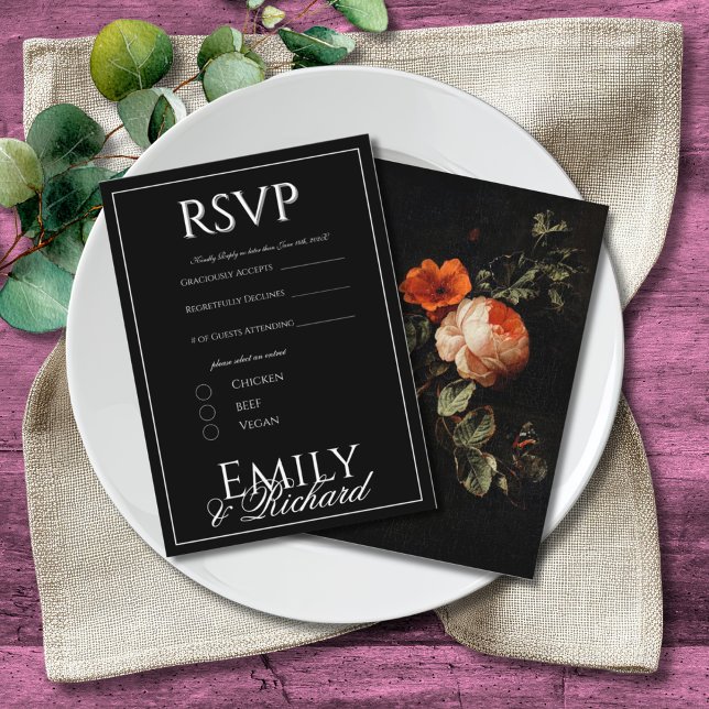 Elegant Antique Floral Wedding RSVP Meal Choices Tilläggskort (Skapare uppladdad)