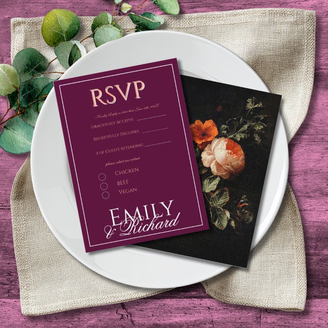 Elegant Antique Floral Wedding RSVP Meal Choices Tilläggskort (Skapare uppladdad)