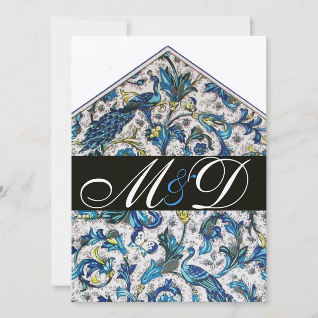 ELEGANT ANTIQUE FLORENTINE BLUE BLOMMIGT MONOGRAM INBJUDNINGAR (Framsida)