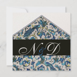 ELEGANT ANTIQUE FLORENTINE BLUE BLOMMIGT MONOGRAM INBJUDNINGAR