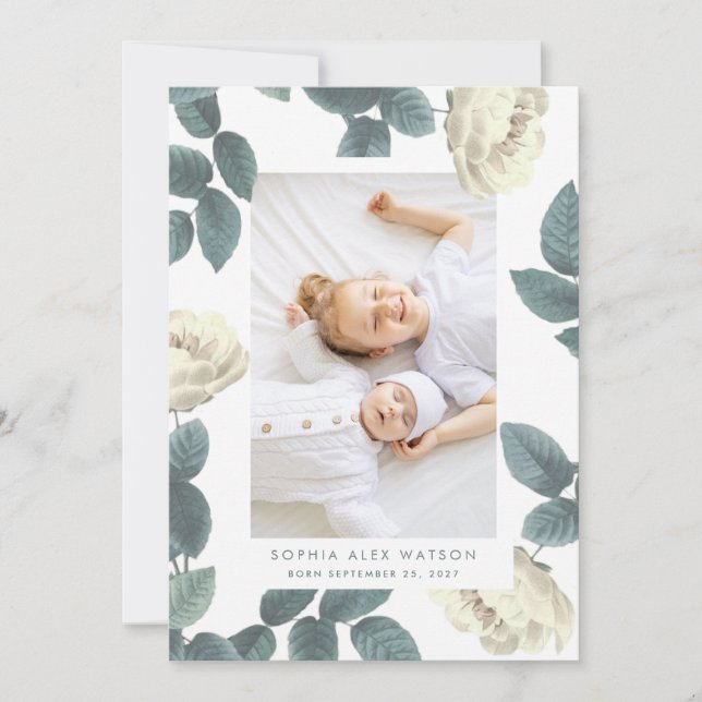 Elegant Antique Ro Photo Girl Baby Birth Meddelande (Framsida)