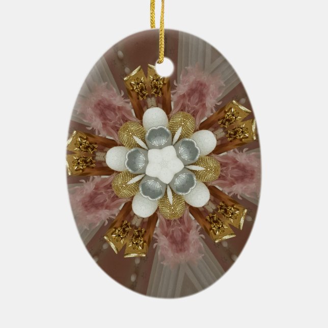 Elegant Antique Rosa Silver Grått Guld White Flowe Julgransprydnad Keramik (Baksidan)