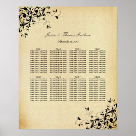 Elegant Antique Swirls Bröllop Sittdiagram Poster