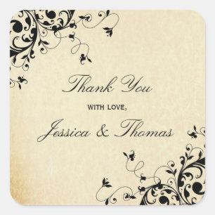 Elegant Antique Swirls Wedding Favor eller Seal Fyrkantigt Klistermärke
