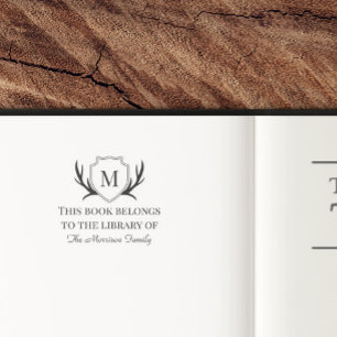 Elegant Antler Shield Monogram Bok Tillhör till Självfärgande Stämpel