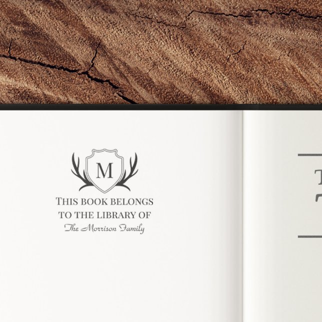 Elegant Antler Shield Monogram Bok Tillhör till Självfärgande Stämpel (Skapare uppladdad)