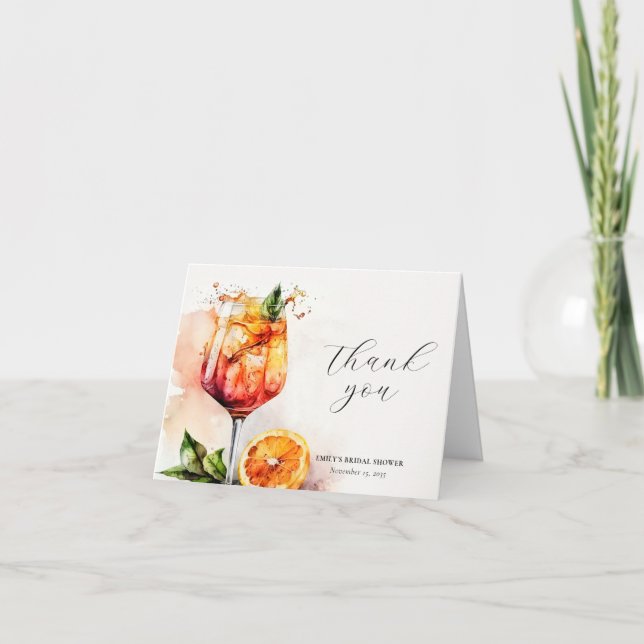 Elegant Aperol Spritz Bröllopsdusch Tack Kort (Framsida)