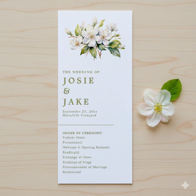 Elegant Apple Blommar minimalist Botanical bröllop Program (Apple blossom pretty botanical wedding program front and back)