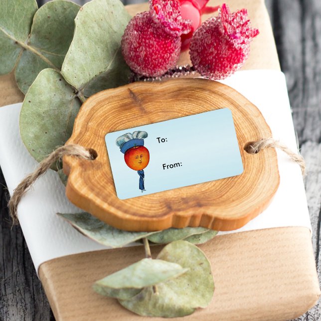 Elegant Apple Head Dam Feather Hat Gift Märkre Adressetikett (Anthropomorphic lady with red apple head face fancy feathered hat on gift tag label / sticker.)