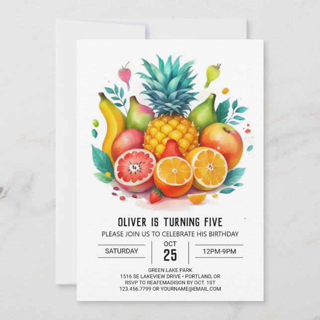 Elegant Äpple Vitaktig frukt födelsedag Inbjudningar (Framsida)