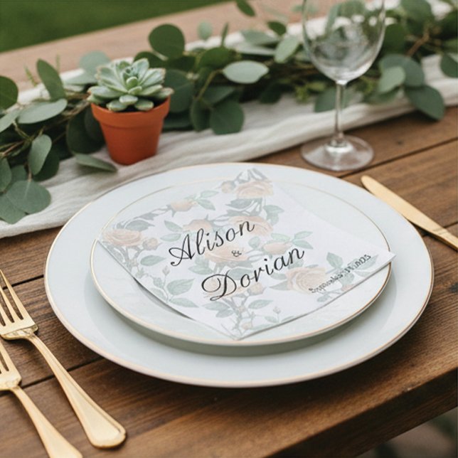 Elegant Apricot Orange Rose Wedding Paper Pappersservett (Skapare uppladdad)