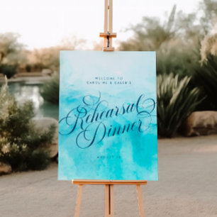 Elegant Aqua Beach Wedding Rehearsal Dinner Sign Poster