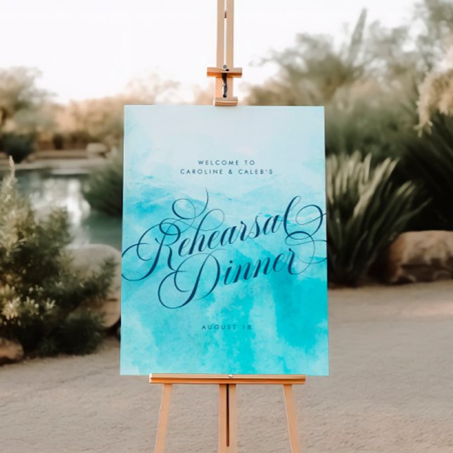 Elegant Aqua Beach Wedding Rehearsal Dinner Sign Poster (Skapare uppladdad)