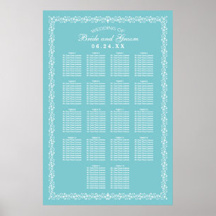 Elegant Aqua Blå Blomster Bröllopssits Poster