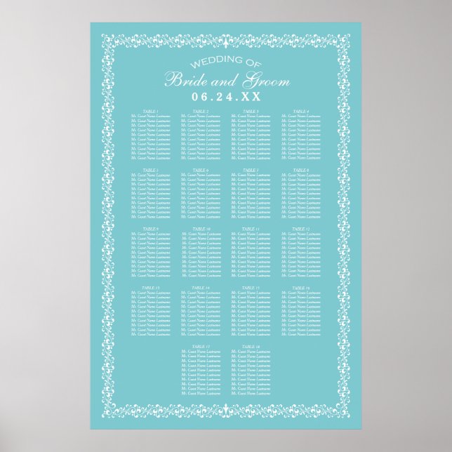 Elegant Aqua Blå Blomster Bröllopssits Poster (Framsidan)