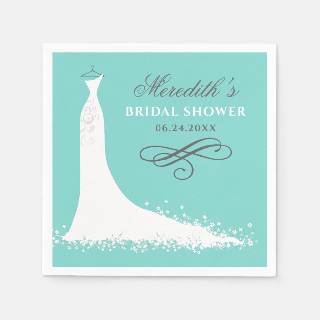 Elegant Aqua Blå Bröllopsklänning Bridal Shower Pappersservett (Framsidan)