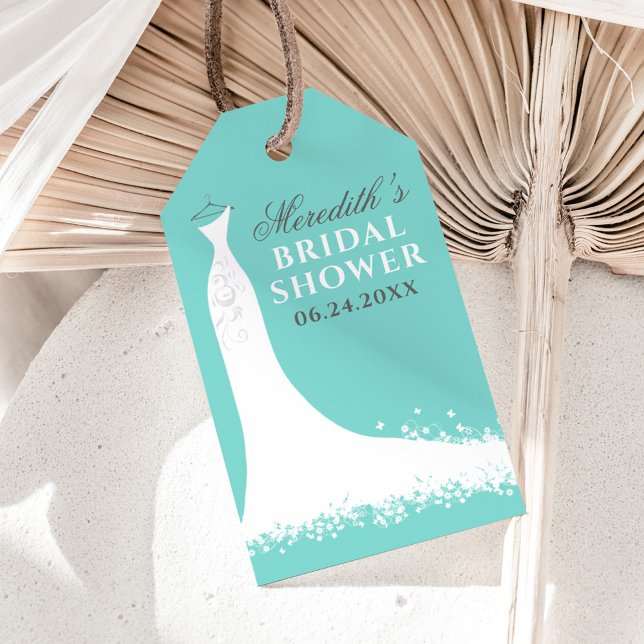 Elegant Aqua Blå Bröllopsklänning Shower Favor Presentetikett (Skapare uppladdad)