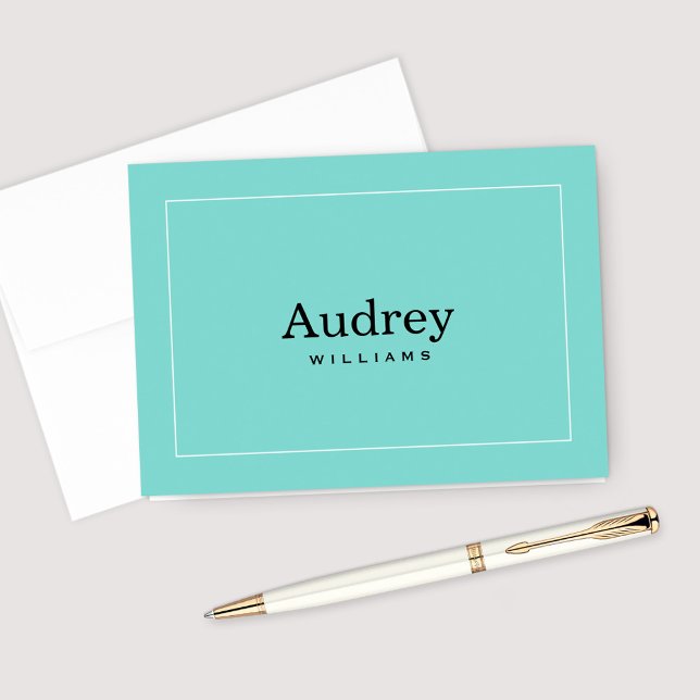 Elegant Aqua Blå Monogram Namn Anteckningskort (Skapare uppladdad)