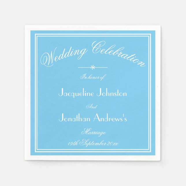 Elegant Aqua Blå & Vit Script Papper Bröllop Pappersservett (Framsidan)