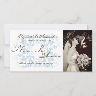 Elegant Aqua Blommigt Snöre Romantic Photo Bröllop Tack Kort
