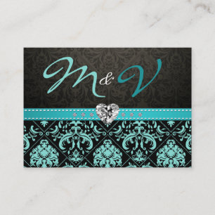 Elegant Aqua Blue and Black Damask OSA Tilläggskort