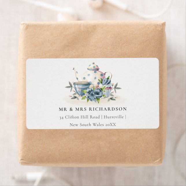 Elegant Aqua Blue blommigt Tekanna Kopp Cakes Adre Fraktsedel (Insitu)