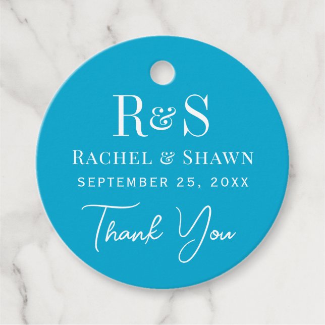 Elegant Aqua Blue Chic Modern Monogram Bröllop Gåvor Etiketter (Framsida)