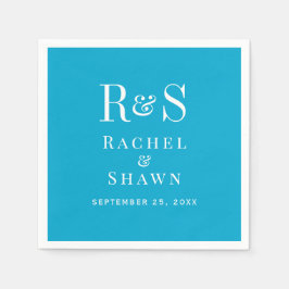 Elegant Aqua Blue Chic Modern Monogram Bröllop Pappersservett